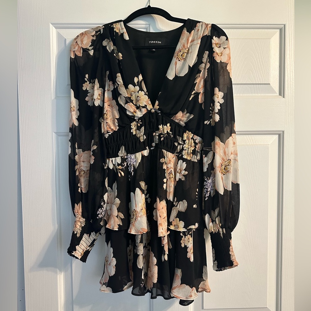 Yumi Kim Black Floral Mini Yolanda Dress SZ XS